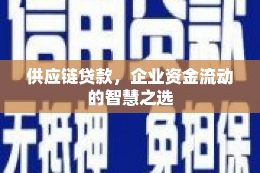 睢宁供应链贷款，企业资金流动的智慧之选